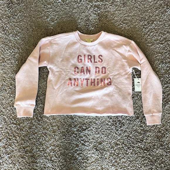 Forever 21 Other - Forever 21 Girls Light Pink “Girls Can Do Anything” Cropped Sweatshirt